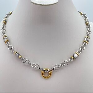 Designer-Inspired Rectangle Station Necklace – Two-Tone Mixed Metals